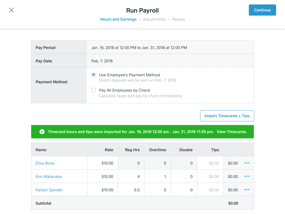 screenshot of Square Payroll